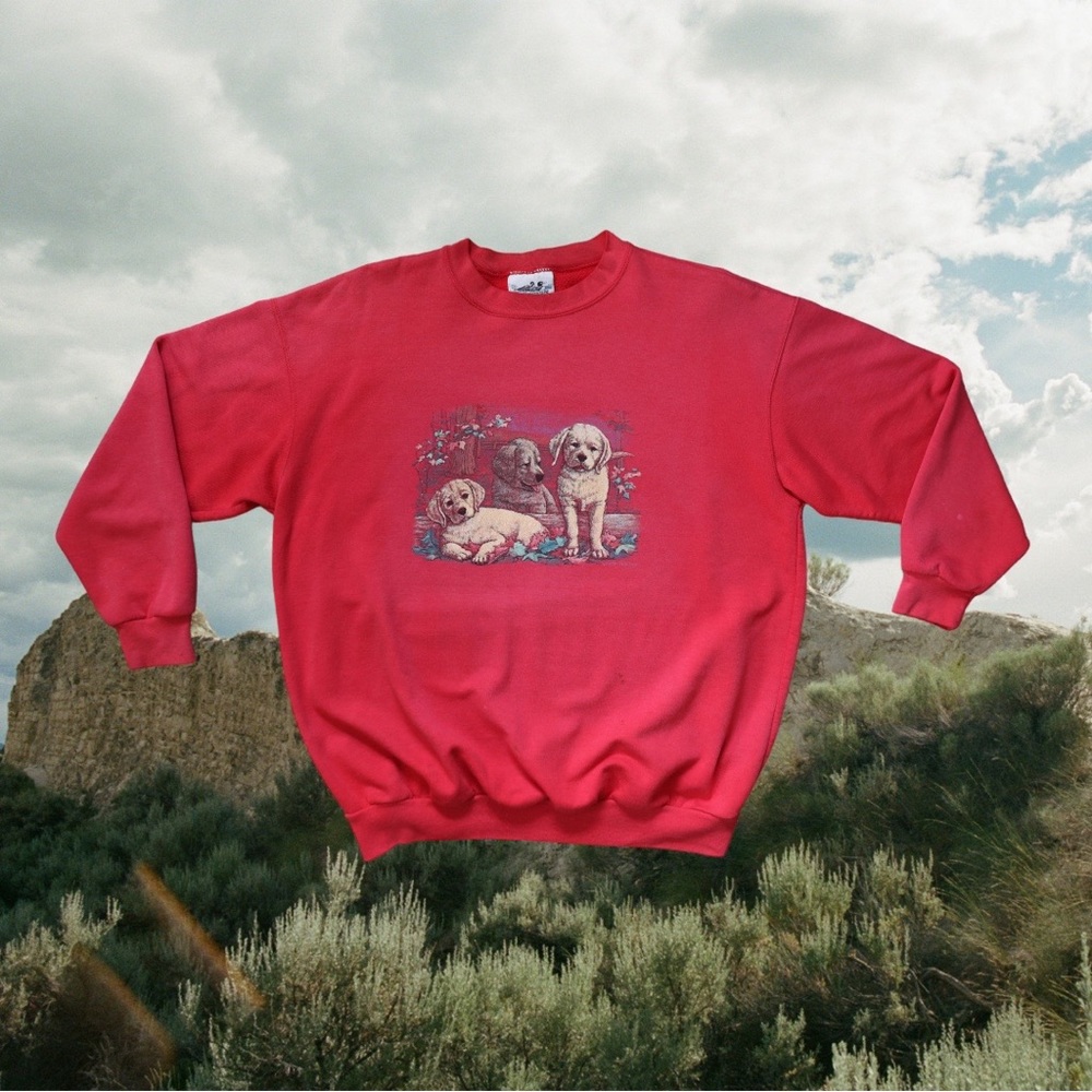 Dogs Graphic Red Crewneck Sweater - Picture 1 of 1